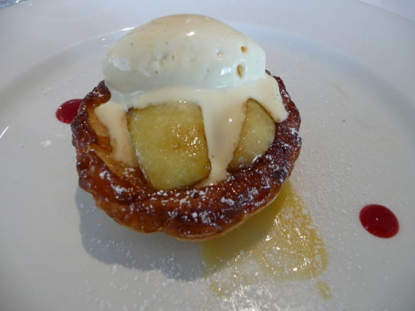 Apple tarte-tatin with butterscotch and vanilla icecream