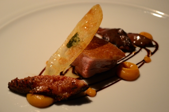 Grimaud duck, sweet potato and foie gras puree, figs, radicchio, radish, balsamic jus