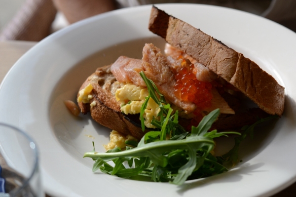 Tea smoked trout with chive scrambled eggs